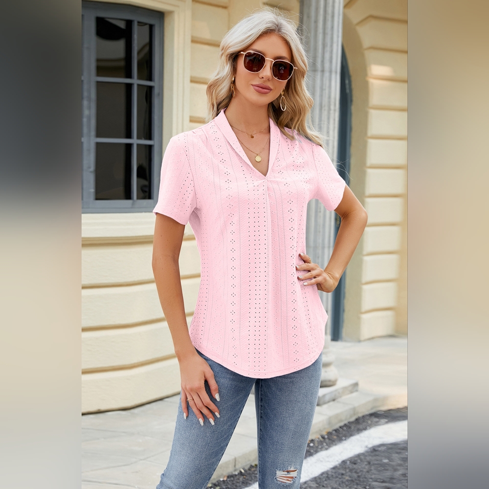 Eyelet Short Sleeve Blouse. Hit The Like ♡ Button For SALE Price!!
